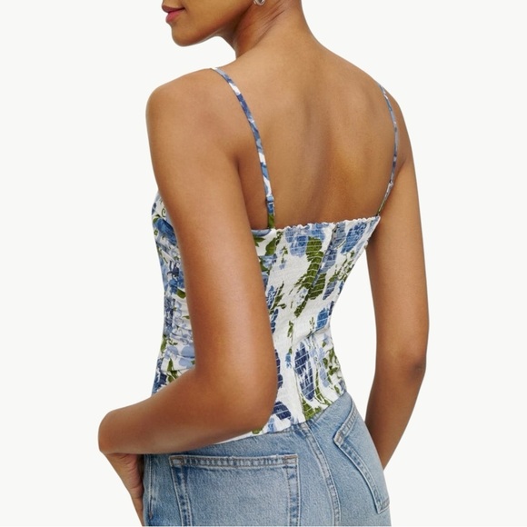 Reformation Orion Floral Organic Cotton Camisole Top | Sz 6 | White & Blue - Picture 4 of 16
